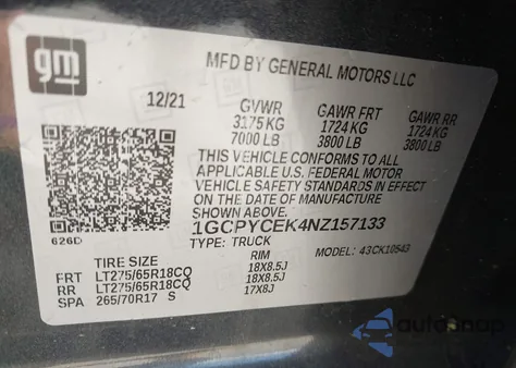 2022 Chevrolet Silverado 1500 Ltd 4Wd Short Bed Custom Trail Boss z USA, uszkodzony, nr VIN 1GCPYCEK4NZ157133